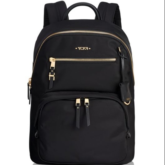tumi black and gold backpack